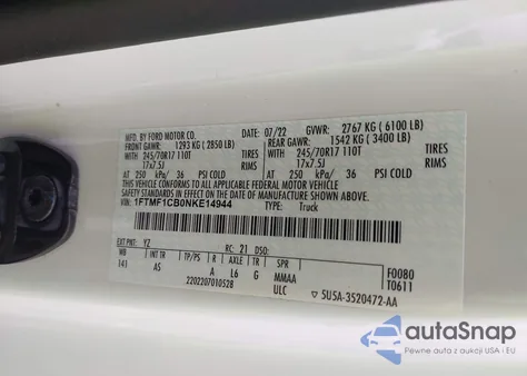 2022 Ford F-150 Xl from USA, damaged, VIN 1FTMF1CB0NKE14944